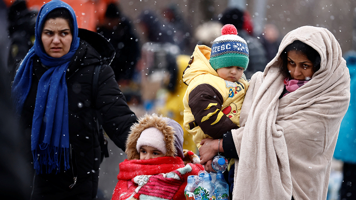 People fleeing Russian invasion of Ukraine arrive at a temporary camp in Przemysl, Poland, February 28, 2022. REUTERS/Yara Nardi